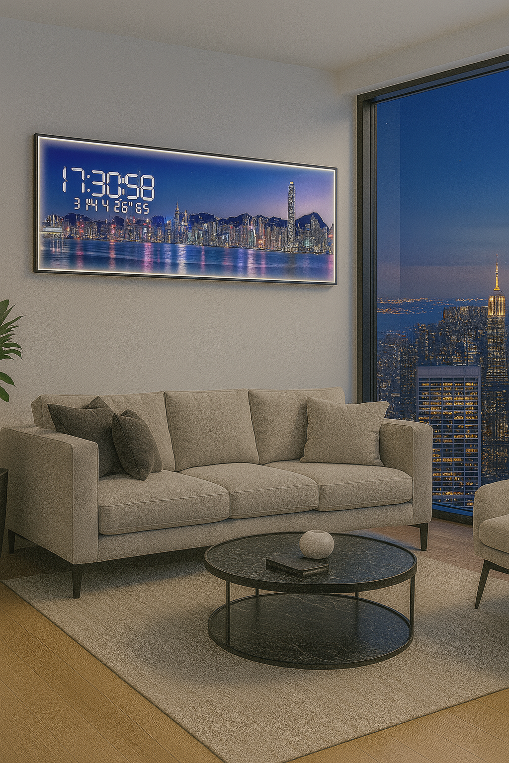 Horloge Murale Panorama - Hong Kong by Night (120x40 / 150x50 / 180x60)