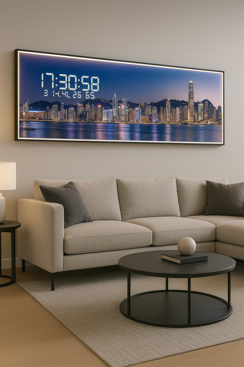 Horloge Murale Panorama - Hong Kong by Night (120x40 / 150x50 / 180x60)