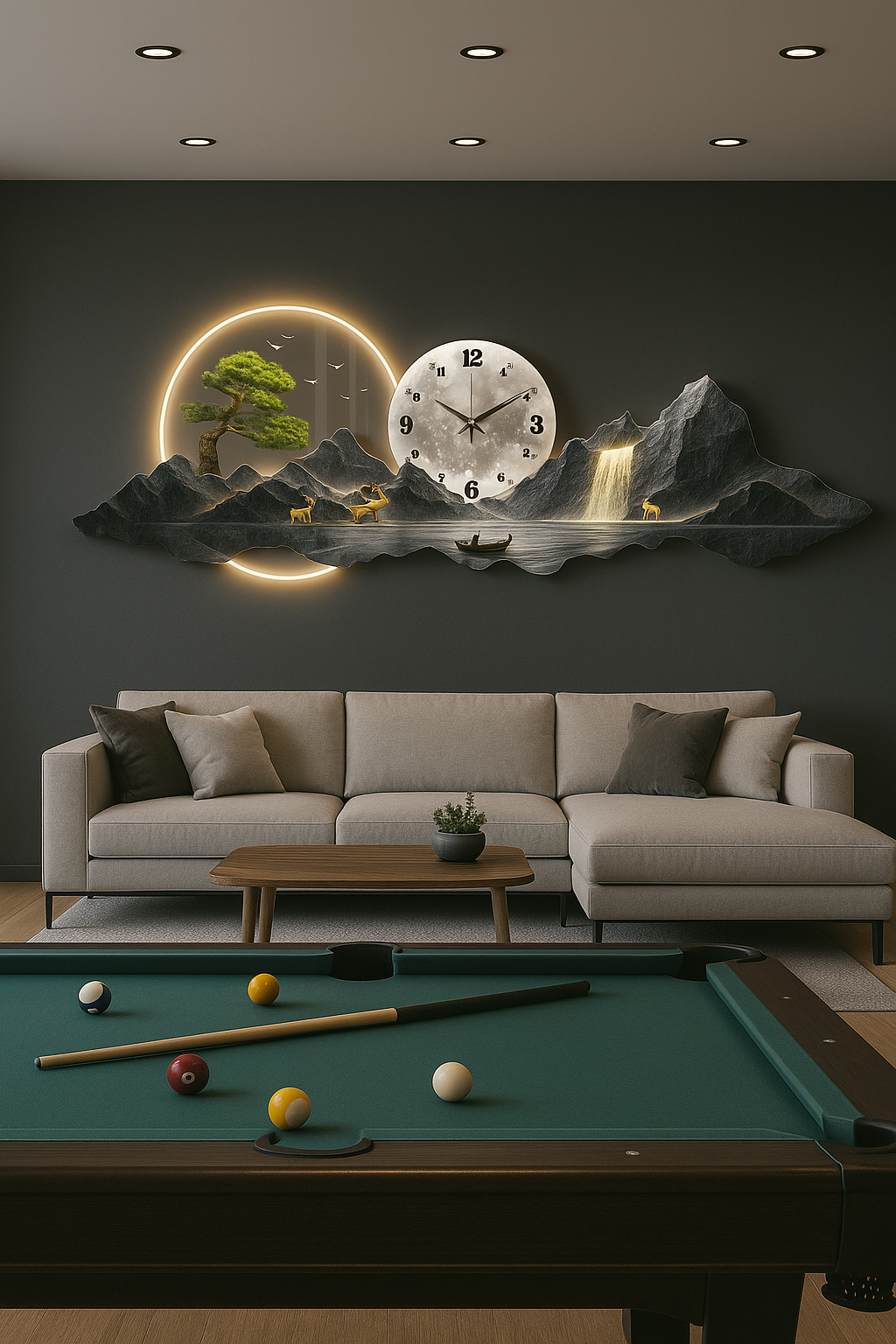 Horloge Murale Panorama Montagne et Lune - Déco Maison Design - Idéal Salon Moderne